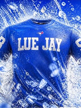 Toronto BLUE JAYS Men's Crewneck Shirt. Print on the sleeves and back as well.